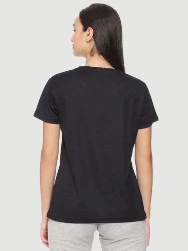 Half Sleeve Urban Komfort Ladies Black Polyester T Shirt Casual Wear