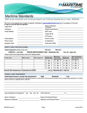 Fillable Online Maritimenz Govt SOP Audit Checklist And Findings Report