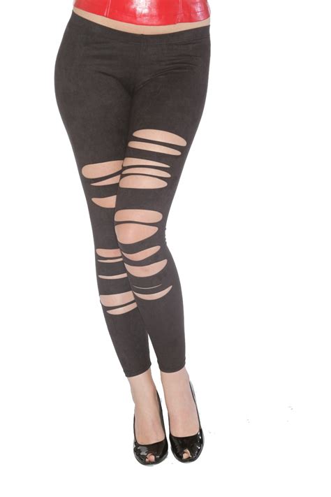 New Life Style Sexy Slashed Leggings Rocker Style Front Shredded Black