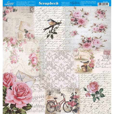 Papel Para Scrapbook Dupla Face Rosas E Bicicletas Litoarte