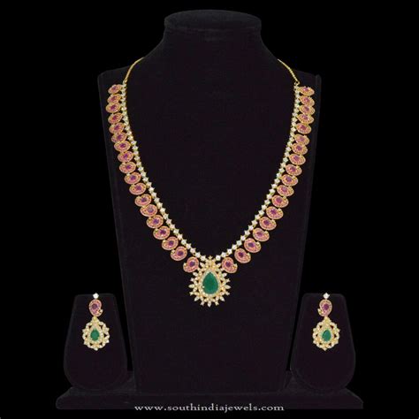 Gram Gold Ruby Emerald Necklace Sets South India Jewels