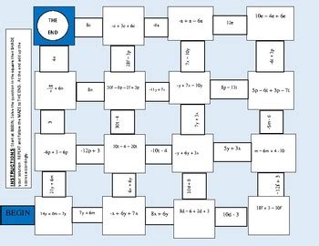 MAZE Simplifying Algebraic Expressions By Refreshing MATHS TPT