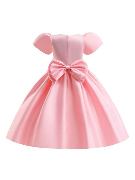 Tween Girl Formal Dress Solid Satin Fabric Back Bowknot Decorated