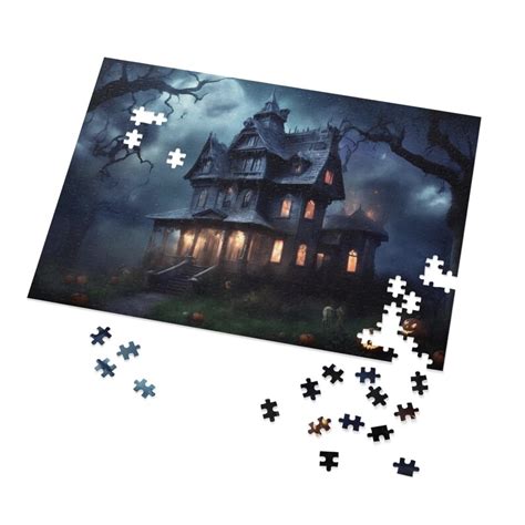 Haunted House Puzzle AI Art Halloween Puzzles Jack O - Etsy