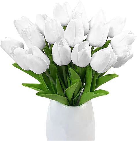 Amazon FASHERGEN 20pcs White Flowers Artificial Tulip Stems Real