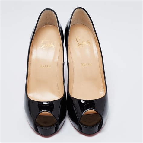 Christian Louboutin Black Patent Leather Very Prive Peep Toe Platform Pumps For Sale At 1stdibs