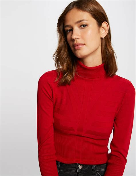 Pull Manches Longues Avec Col Roul Rouge Femme Morgan