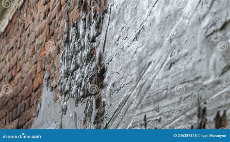 Plastering Cement At Wall For Renovation House Plasterer Smoothing