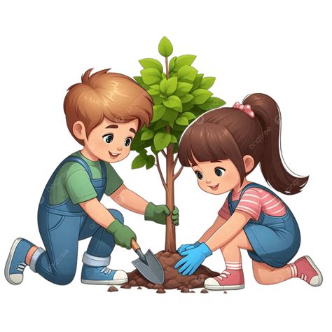 tree planting kids cartoon art planting trees  couple