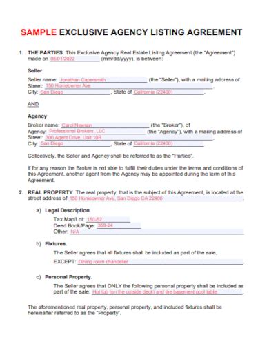 FREE 20 Exclusive Agency Agreement Samples In PDF