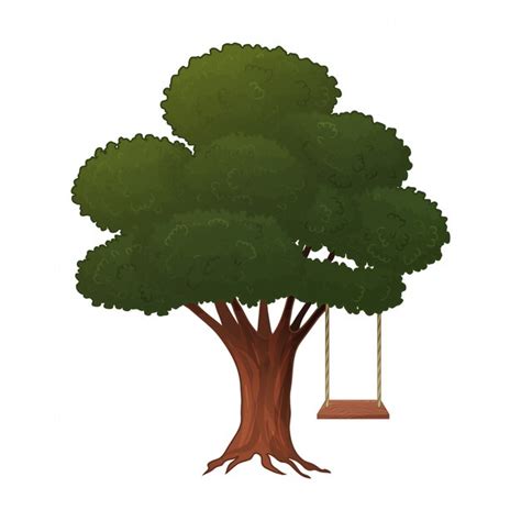 Árbol con un columpio sobre un fondo blanco objeto aislado estilo de