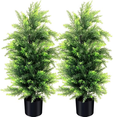 Amazon KOL 3FT 2 Pack Artificial Cedar Topiary Trees UV Resistant