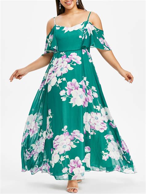 Off Plus Size Cold Shoulder Floral Long Dress In Macaw Blue