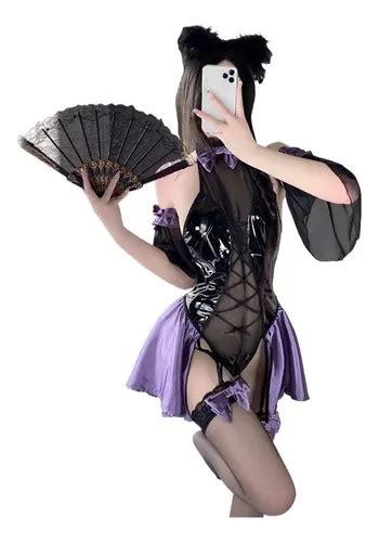 Halloween Lingerie Erótica Cos Couro Envernizado Uniforme Parcelamento sem juros