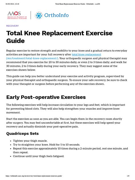 Total Knee Replacement Exercise Guide Orthoinfo Aaos Pdf