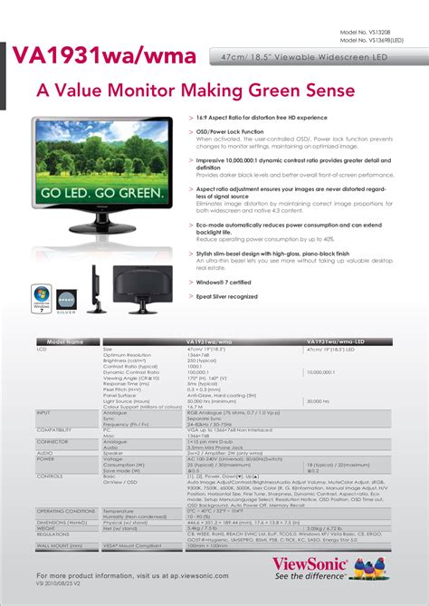 Download free pdf for Viewsonic VA1931wa-LED Monitor manual