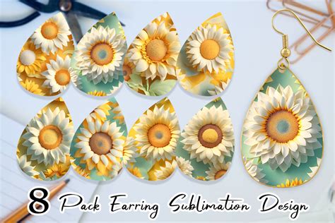 D Sunflowers Daisies Earring Teardrop Graphic By Artnoy Creative Fabrica