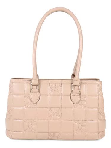 Bolsa Satchel Para Mujer Cloe Acolchada A Cuadros Color Nude Mercadolibre