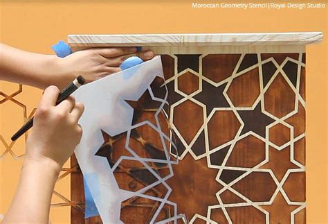 How to Stencil & Stain Furniture with a DIY Faux Wood Inlay Design