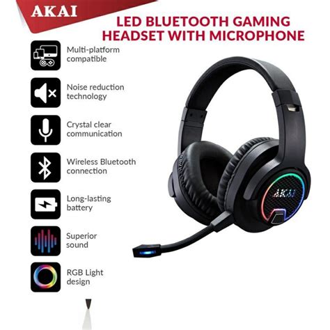 gaming wireless led bluetooth gaming headset  microphone black