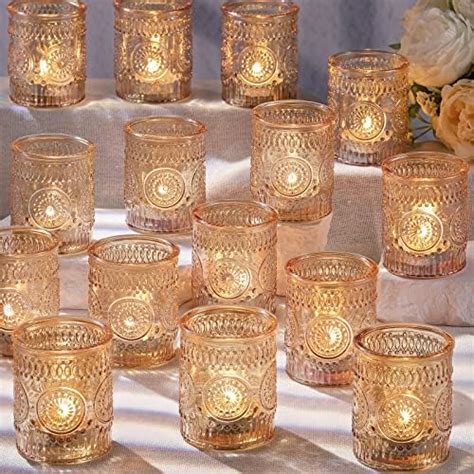 Lanttu Gold Votive Candle Holder Set Of 12 Glass Tea Lights Candle Holders For