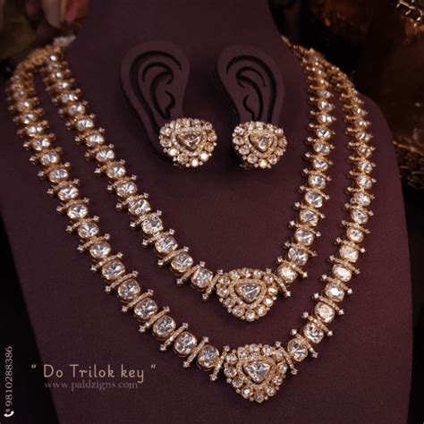 Do Trilok Key Moissanite Polki Detachable Necklace Set