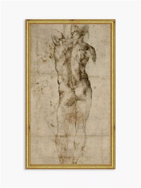 Michelangelo Male Nude Seen From The Back Wood Framed Print 28 X