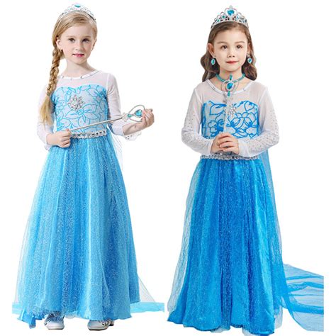 Girls Elsa Frozen Costumes Kids Princess Tulle Dress Snow Queen