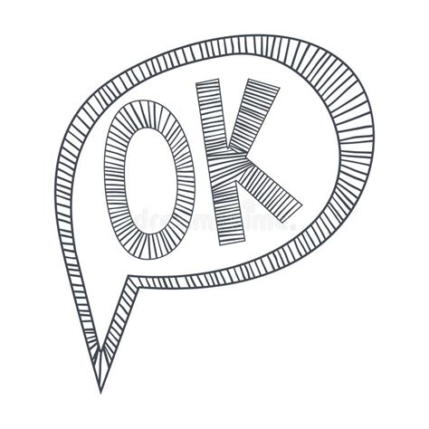 Word Ok Approving Hand Drawn Comic Speech Bubble Template Isolated