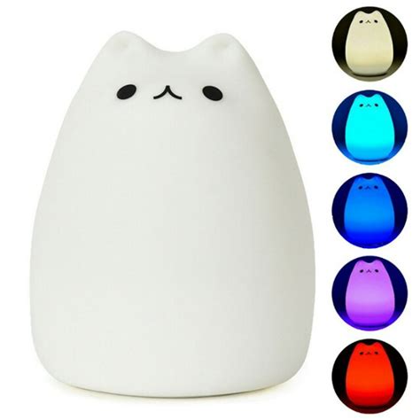 Cute Kitty Pusheen Remote Control Color Changing Led Night Light Decor