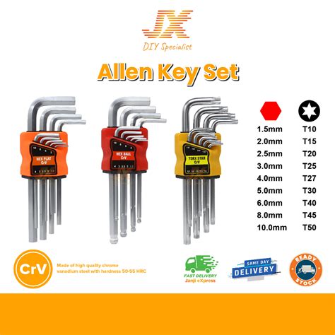 9pcs Ball Point Hex Allen Key Set Wrench Tools Set Matte Chrome Crv Hex Flat Hex Ball Torx Star