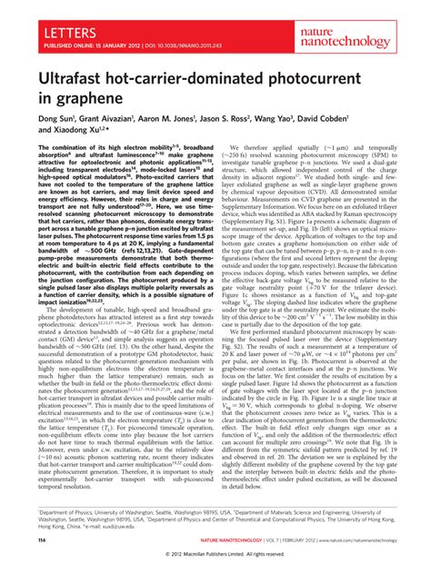 PDF Ultrafast Hot Carrier Dominated Photocurrent In Graphene