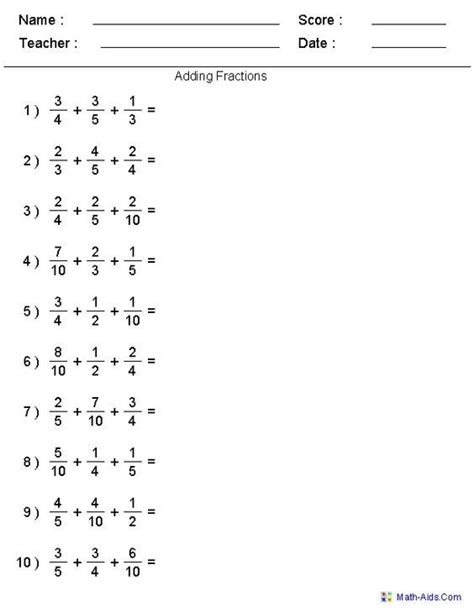 Adding Fractions Practice Sheets