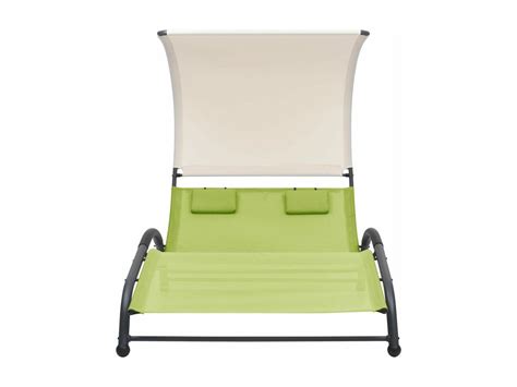 Chaise longue double avec auvent Textilène Vert