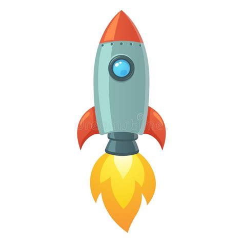 Cartoon Rocket Spaceship Take Off Vector Illustration Simple Retro Spaceship Icon Stock