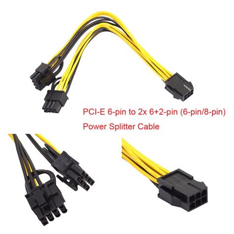 PCIE PCI E 6 Pin to Double 6+2 pin (6 pin/8 pin) Graphics Video Display ...