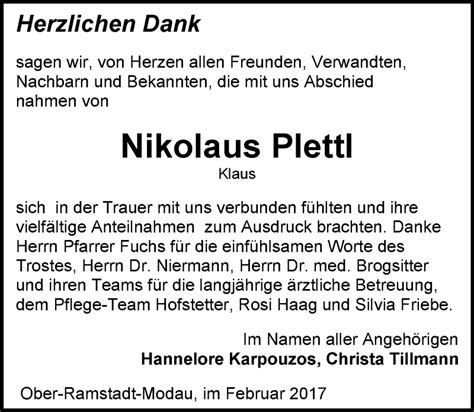 Traueranzeigen Von Nikolaus Plettl Vrm Trauer De