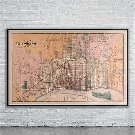 Vintage Detroit Map Map Of Detroit Vintage Map Of Detroit Etsy Australia