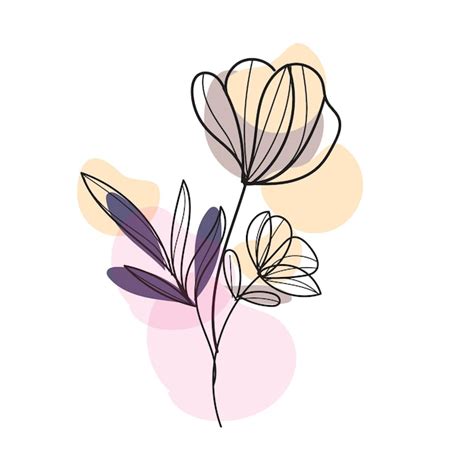 Premium Vector Vector Flat Design Of Linear Leaves And Flowers