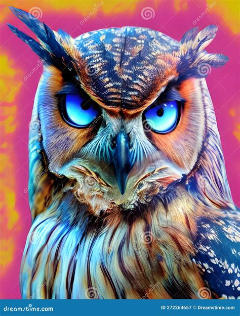 Owl With Blue Eyes And Pink Background Stock Illustration