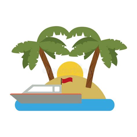 Fishing Boat Passing By Island Stock Vector Illustration Of Retro