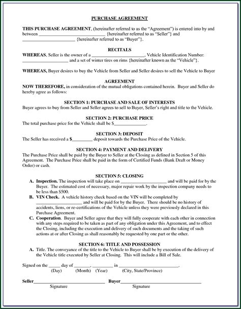 Orea Agreement Of Purchase And Sale Form Fillable Form Resume