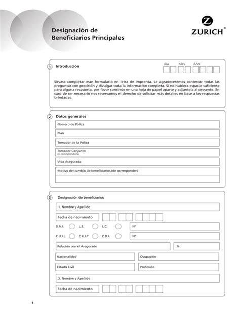 Designación De Beneficiarios Principales