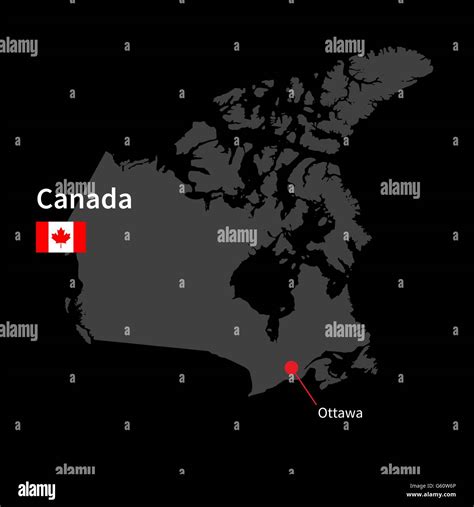 Detailed map of Canada and capital city Ottawa with flag on black ...