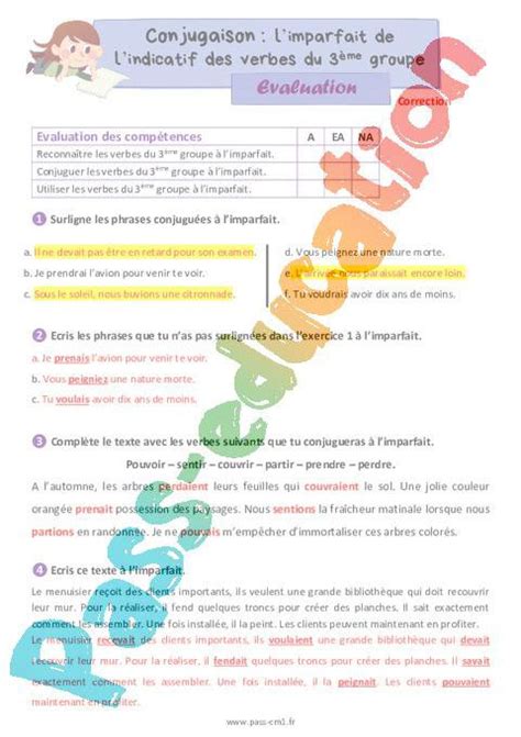 Limparfait des verbes du 3ème groupe Évaluation de conjugaison pour