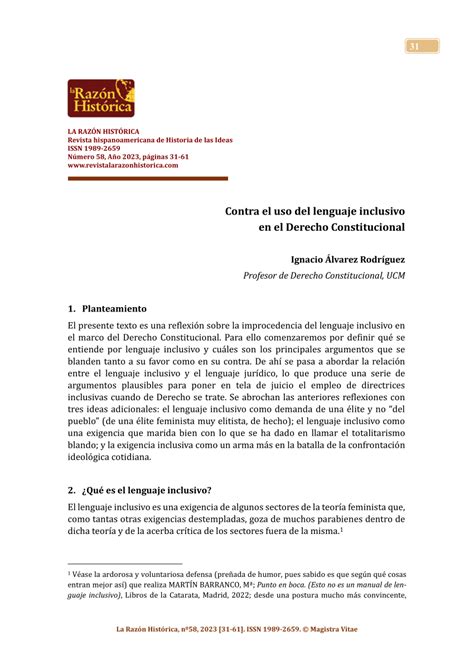 Pdf Contra El Uso Del Lenguaje Inclusivo En El Derecho Constitucional