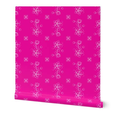 Barbie Pink Ojibwe Floral Line Art Wallpaper Spoonflower