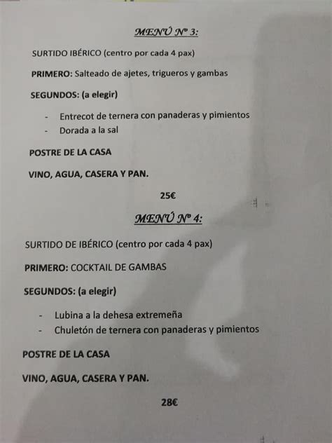 Carta De Restaurante Aljibe C Ceres