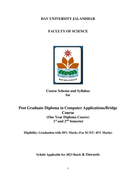 Fillable Online Post Graduation Diploma In Computer Application Pgdca