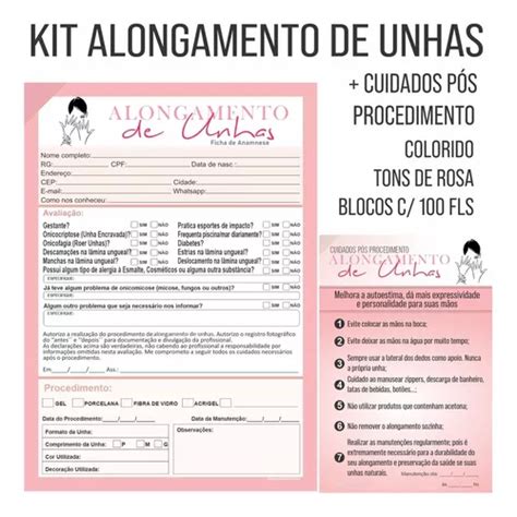 Ficha Anamnese Alongamento Unhas Bloco Cuidados Cliente Mercadolivre